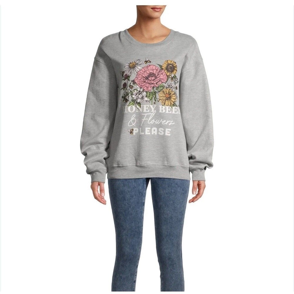 Sweater Oversized Gray Size XXXL Floral Streetwear Honey Bees And Flowers Please - Picture 4 of 7
